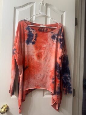 ADORA Coral and Navy Tie-Dye Long Sleeve Top